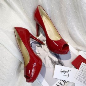 Christian Louboutin Muy Prive 120 Roja de Patentes de la Plataforma Peep Toe Tacones de Zapatos CL