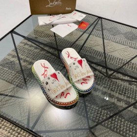 Christian Louboutin Zapatillas Pintadas Hombres De Láminas Blancas Zapatos De Christian Louboutin