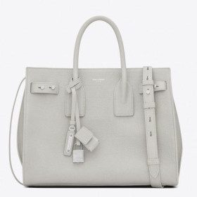 Saint Laurent Pequeño Sac de Jour Souple Bolsa de Cuero de Grano Blanco