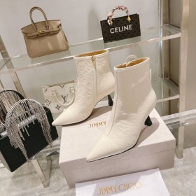 Jimmy Choo Kix Z 65 Tobillo Botines de Patentes JC Monograma de Cuero Blanco