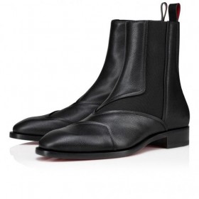 Christian Louboutin Boabi Chelsea Botas De Cuero De Becerro De Petit Grain Negro Zapatos De Christian Louboutin