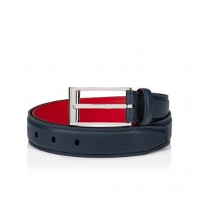 Christian Louboutin Bizzbelt Cinturón de 30mm de Grano de Cuero de Becerro Azul marino CL Cinturones