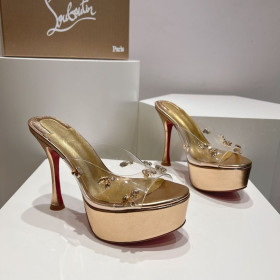 Christian Louboutin Degraqueen Alta Plataforma Sandals130mm de Cuero de PVC de Oro