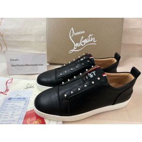 Christian Louboutin F. A. V Fique Un Vontade de Zapatillas de piel de Becerro de Grano Negro Zapatos CL