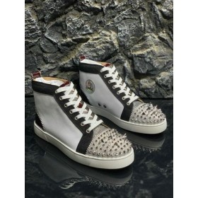 Christian Louboutin Lou Pik Pik de Alta-top Sneakers de piel de Becerro y el Brillo de la Tela, Negro, Blanco