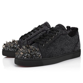 Christian Louboutin Louis Junior P Pik Pik Strass Zapatillas De Deporte De Cuero De Gamuza Comete Y Strass Negro