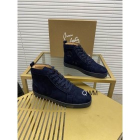 Christian Louboutin Louis Orlato High Top Sneakers Veau Velours Azul