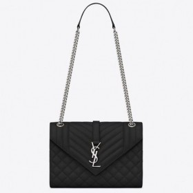 Saint Laurent Medio De La Envolvente De La Bolsa De Cuero De Grano Negro