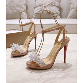 Christian Louboutin Crystal Queen 120mm Sandals Patent Leather Nude