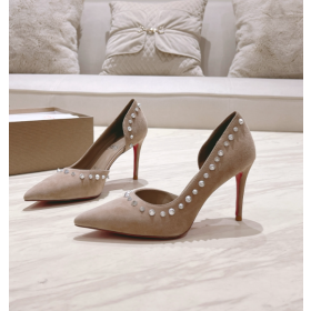 Christian Louboutin Iriza Pumps Spikes 100mm Veau Velours Powder