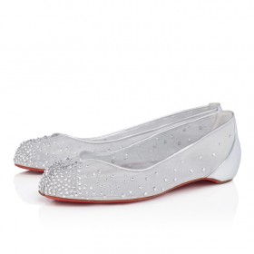Christian Louboutin Marlougiela Strass Ballerinas Strass Mesh And Laminated Calf Leather Silver