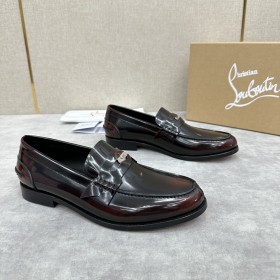 Christian Louboutin Penny Loafers Patent Calf Leather Black Brown