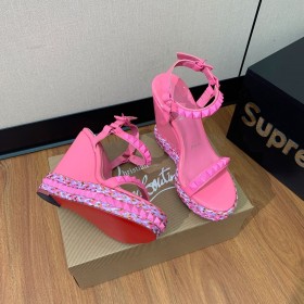 Christian Louboutin Pyraclou 110 mm Espadrilles Patent Calf Leather Pink