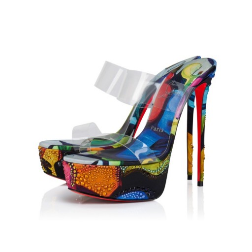 Christian Louboutin Just Nothing Alta Flower Strass 150 Mm Mules "Flower" Printed Multicolor