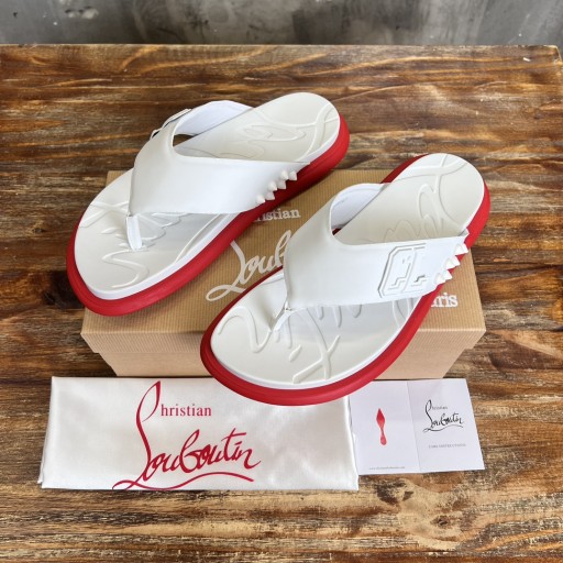 Christian Louboutin Men Flip Flop Sandals Rubber White Red
