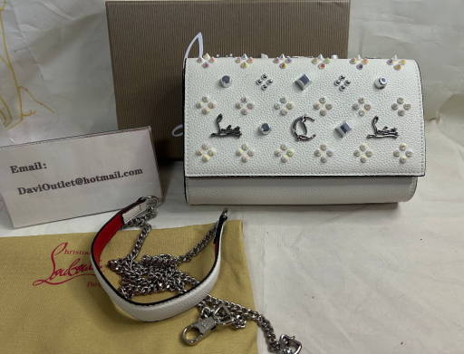 Christian Louboutin Paloma Clutch Grained Calf Leather and Spikes White