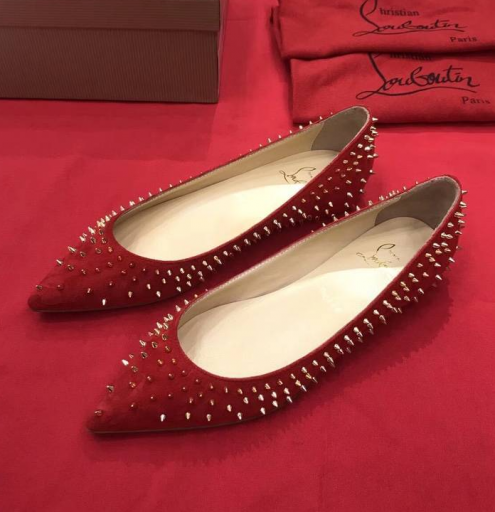 Christian Louboutin Pigalle Spikes Ballet Flats Velvet Red