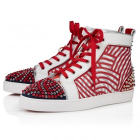 Christian Louboutin Louis No Limit Gaagal High-Top Sneakers Suede And Gaagal Coated Canvas Loubi