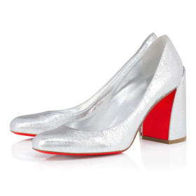 Christian Louboutin Miss Sab 85 Mm Pumps Laminated Calf Leather Silver