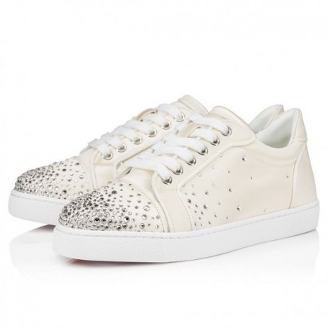 Christian Louboutin Degravieira Strass Tenisky Krep Satén A Štrasem Bílé Boty CL