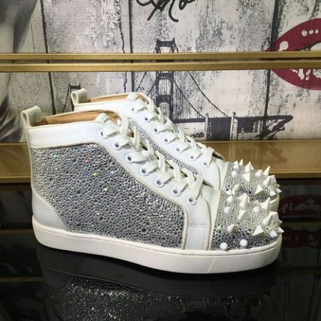 Christian Louboutin Lou Pik Pik Strass High-Top Tenisky Telecí Kůže Bílá