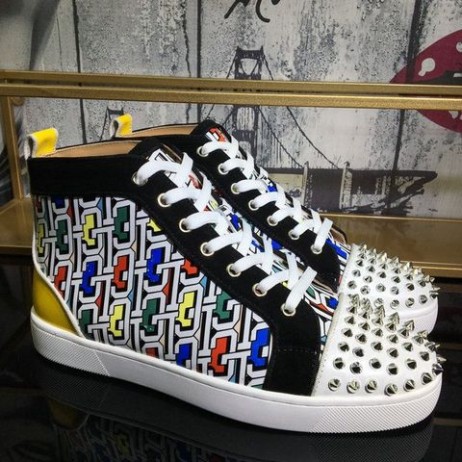 Christian Louboutin Lou Spike Orlato Vysoké top Tenisky Cl Logo Tele a Semiš Multi
