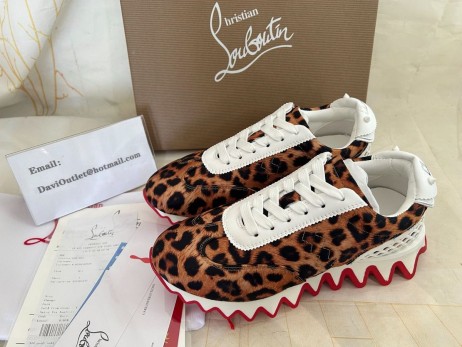 Christian Louboutin Loubishark Tenisky Leopardí Saténové Látky a Kůže