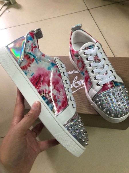 Christian Louboutin Louis Junior Spike Nízké Tenisky Vrstvené Kůže Květinové Tisk