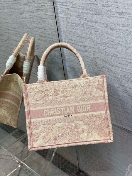 Dior Knize Tote Růžová Toile de Jouy Výšivky
