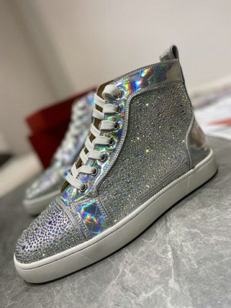 Christian Louboutin Louis Strass High-top Tenisky Duhové Kůže a Strass Stříbrná