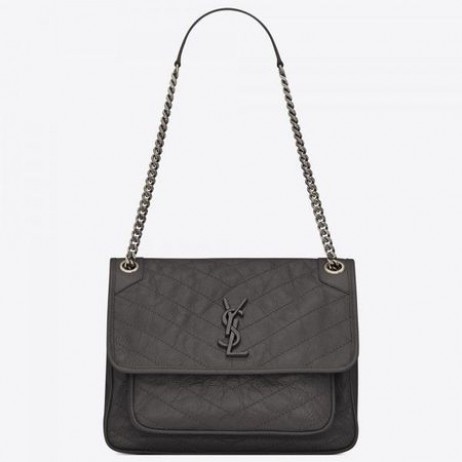 Saint Laurent Střední Niki Taška Storm Gray Plisované Kůže