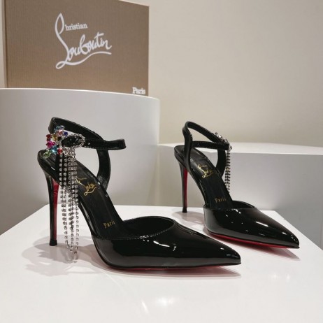 Christian Louboutin Goldina Déšť 100mm Čerpadla Crystal Přikrášlila Patent Černá