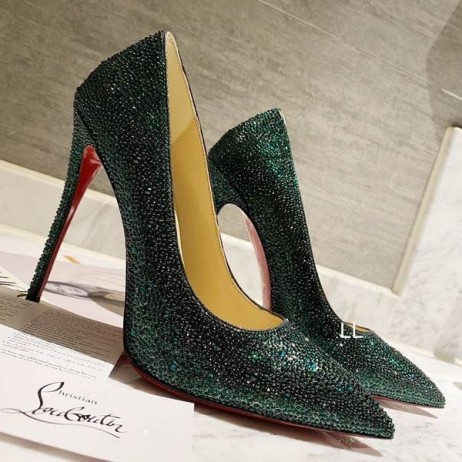 Christian Louboutin Kate Strass Snížit Čerpadla 100mm Semišové Zelené