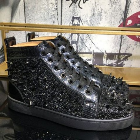 Christian Louboutin Lou Pik Pik Strass High-Top Tenisky Hroty Kožené Černé