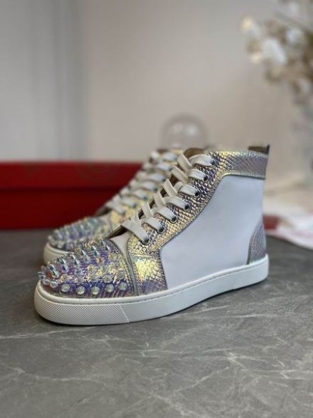 Christian Louboutin Lou Hroty High-top Tenisky Metalické Kůže Bílá Stříbrná