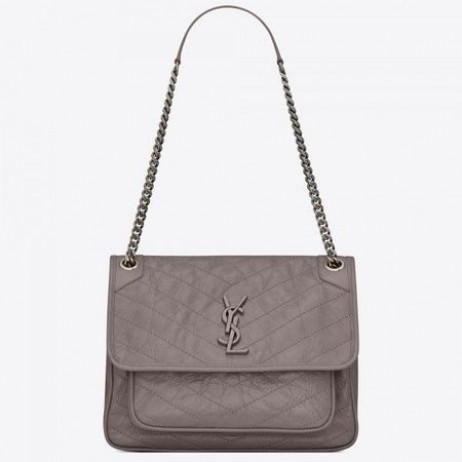 Saint Laurent Střední Niki Bag Šedá Plisované Kůže Saint Laurent Tašky