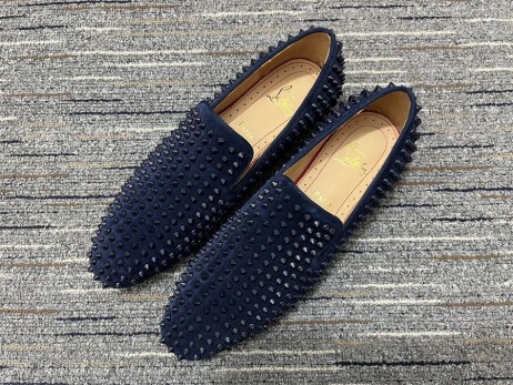 Christian Louboutin Pampeliška Spike Mokasíny Veau Velur Tmavě Modré