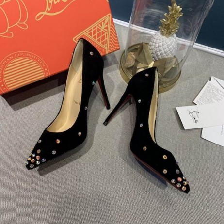 Christian Louboutin Degraspike Hroty 100MM Semišové Čerpadla Černé Boty CL