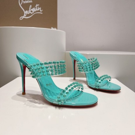 Christian Louboutin Spike Jen 105mm PVC a Lakované Kožené Sandály Mint