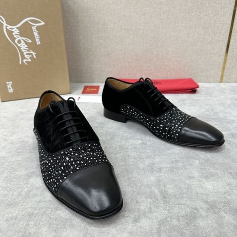 Christian Louboutin Greggo Oxford Telecí Kůže Kamínky a Černý Samet