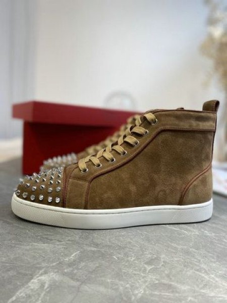 Christian Louboutin Lou Hroty High-top Tenisky Semišové Hnědé Boty CL