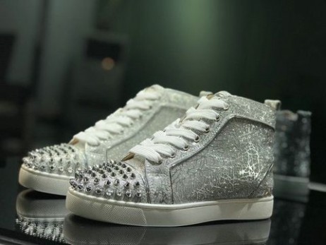 Christian Louboutin Lou Hroty High-top Ženy Tenisky Glitter Kůže Stříbrné