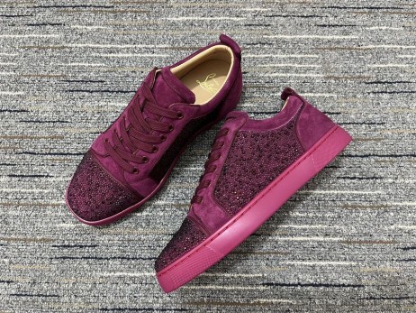 Christian Louboutin Louis Junior Strass Ženy Tenisky Semišové Kožené Vínové