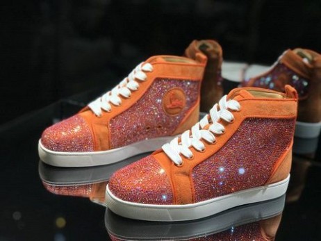 Christian Louboutin Louis Strass High-Top Ženy Tenisky Veau Velous a Štras Oranžová Bílá