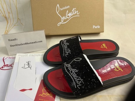 Christian Louboutin Muži Slide Sandály Strass Ozdob Gumové Černé