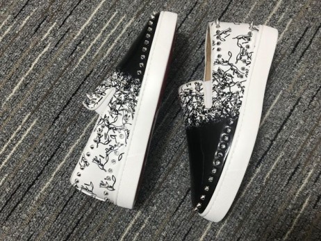Christian Louboutin Pik Lodí Hroty Skluzu na Dámské boty Patent Kožené Černé Bílé