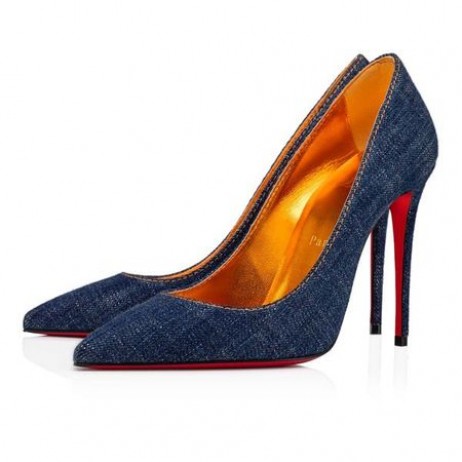 Christian Louboutin Čerpadla Kate 100 mm Denim/lin Saba Zlato Bavlna