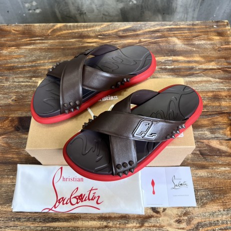 Christian Louboutin Men Slipper Sandals Rubber Coffee