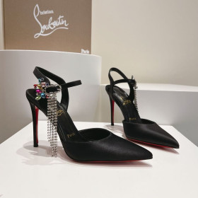 Christian Louboutin Goldina Déšť 100mm Čerpadla Crystal Spony Zdobí Saténová Černá