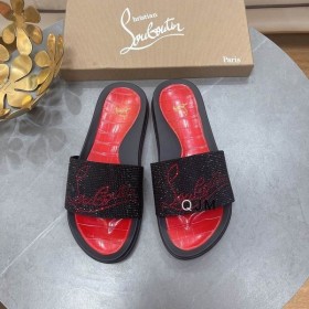 Christian Louboutin Muži Slide Sandály Strass Ozdob Guma Černá Červená